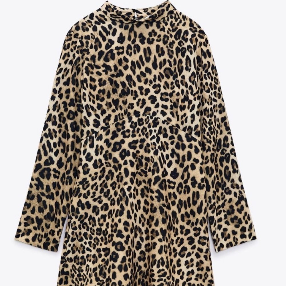 Animal Print Mock Neck Dress Zara